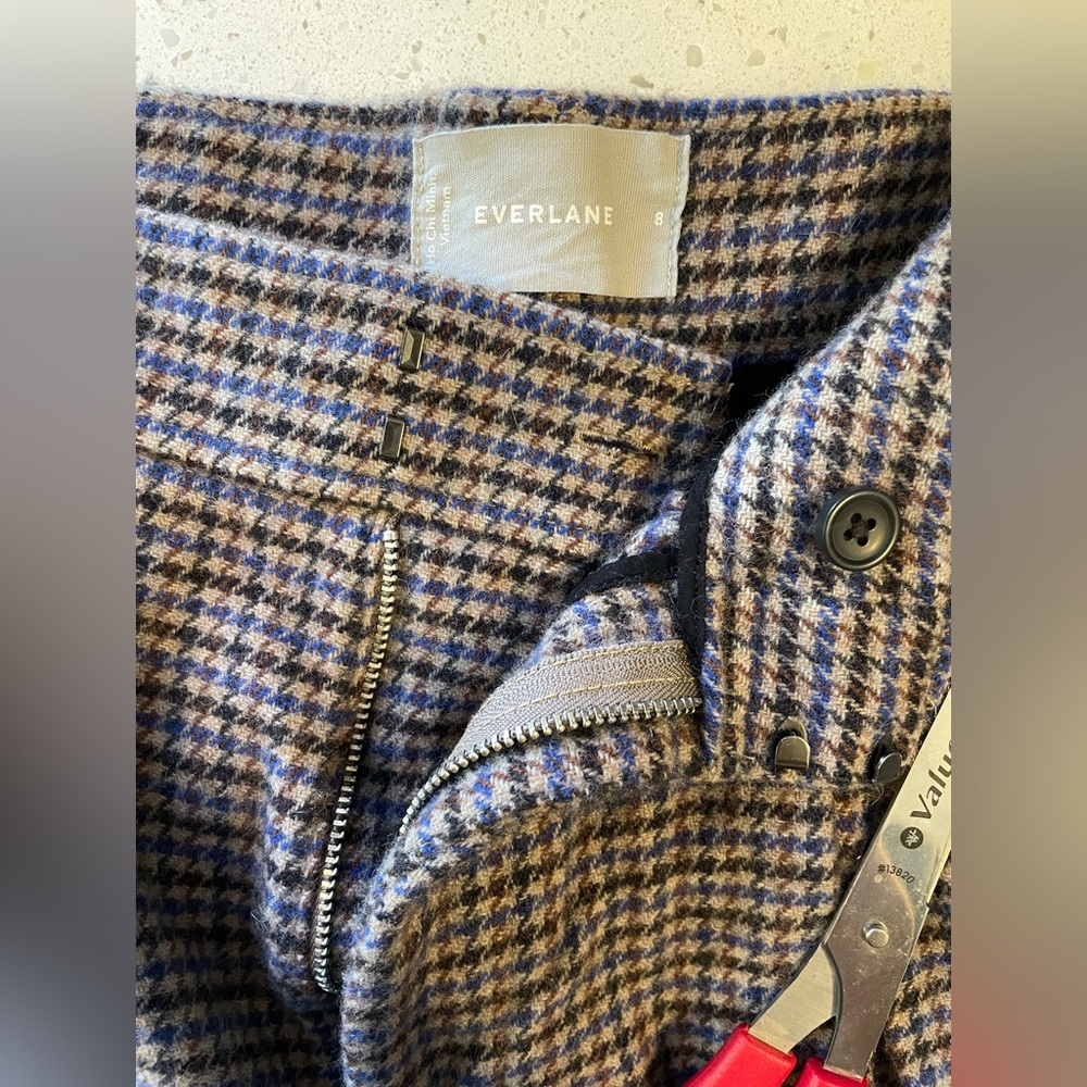 Everlane The Drape Pant, Wool, Brown/Blue Houndstooth - Picture 6 of 14